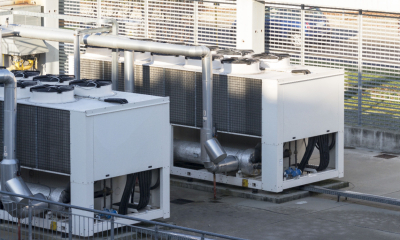 Industrial chillers on a factory roof