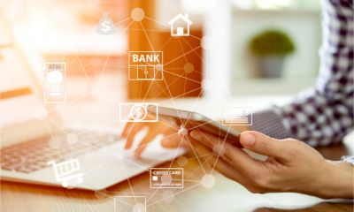 Businessperson using a mobile business banking app