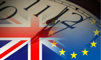 European Union and UK flags on a clock