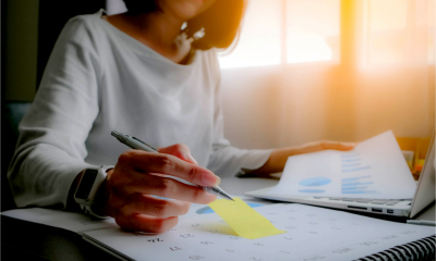 An organised woman gets to work on her tax self assessment return
