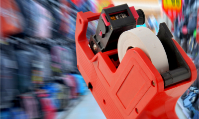 Close up of a price labeller in a clothes store