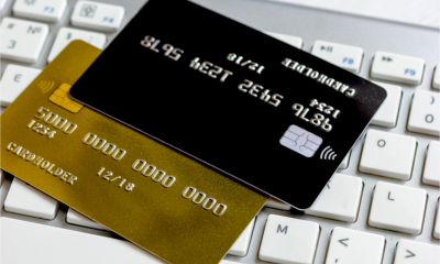 Bank cards on a keyboard