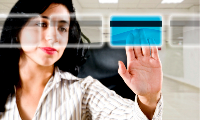 Businesswoman choosing the bank and card services she wants