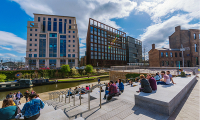 Granary Square riverside park outside Central Saint Martins university